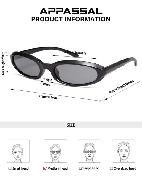 Retro Tiny Oval Cat Eye Sunglasses For Women With Narrow Face Polarized Lightweight Sunnies In Black And Grey Trendy Rave Ready Small Face Friendly AP3767 with 54mm lens width and 143mm frame length