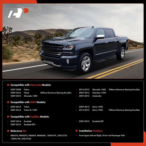 Truck compatible with Two Front Upper Control Arms With Ball Joints And Bushings For Chevy Silverado 1500 and other models.