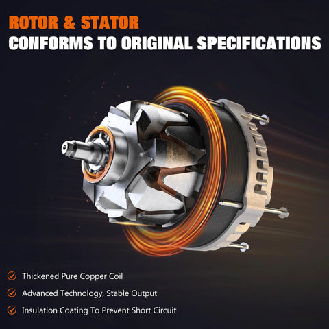 Close-up of rotor in Beefed Up Alternator For Jeep Wrangler JK 2012 To 2018 3 6L V6 12V 160A CW With 6 Groove Pulley