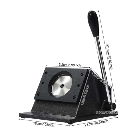 58mm Round Punch Die Cutter DIY Friendly Manual Paper Card Button Graphic Maker With Limit Port, side view with dimensions visible