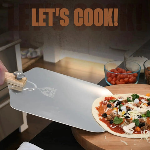 Foldable Aluminum Pizza Peel 12 By 14 Inch With Wooden Handle, 25 Inch Total Length Turning Spatula For Easy Oven Rotation.