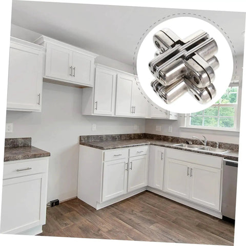 Hidden Zinc Alloy Cabinet Door Hinges 2 Piece Set Thick Design Heavy Duty for furniture repair in kitchen cabinets image view.