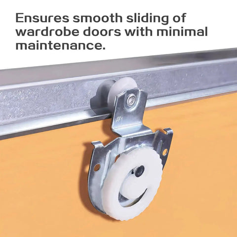 Close-up view of a 4Pcs Sliding Closet Door Roller Kit with 2 Type-1 and 2 Type-2 offsets, featuring a 7/8 inch nylon wheel.