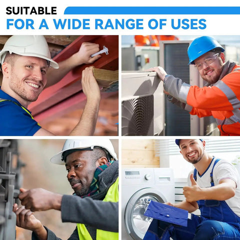 Collage of workers using tools for plumbing, HVAC, construction, and appliance repair, highlighting versatile bore gauges.
