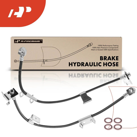 Front brake hydraulic hose set, A-Premium, pack of 2, black hoses with metal fittings and O-rings