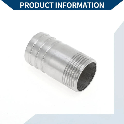 Go-To Stainless Steel Hose Barb Fittings 201, 1.3 Inch Outer Diameter, 1 Inch BSPT I Shaped Male Thread Barb Connector, silver tone
