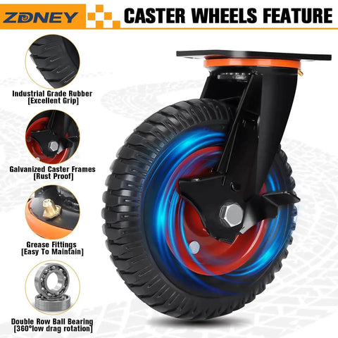 Heavy Duty 8 Inch By 2 Inch Casters Set Of 4 With 3600 Lb Total Capacity And 900 Lb Per Caster Solid Rubber Wheels Showcase