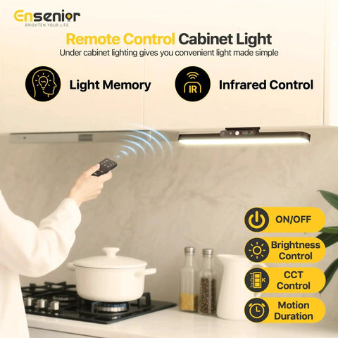 Rechargeable Motion Sensor Light Bar With 2000mAh Battery Dimmable Wireless Under Cabinet Light with remote control in kitchen