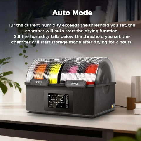 Dual Independent Heating Chambers Filament Dryer Box With Auto Dehumidification And Sealed Storage SH03 on a desk