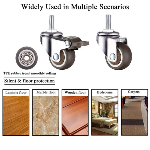 1 Inch Caster Wheels With Threaded Stem M6x15mm Swivel Casters With Brakes Set Of 4 for furniture and various floor types