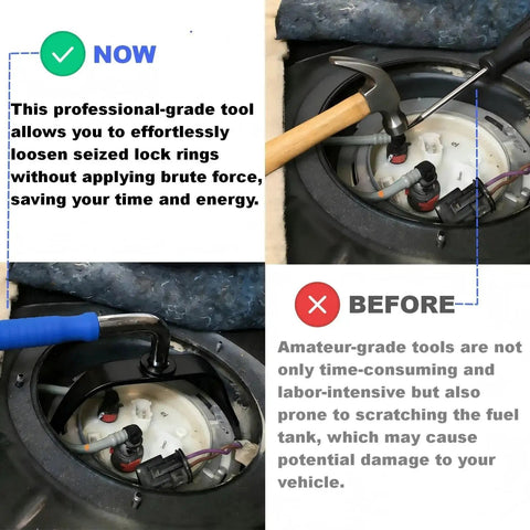 Third Gen Fuel Tank Lock Ring Tool For Fuel Pump Senders Removal demonstrates ease of use compared to amateur tools