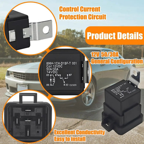 Beefy 50A SPDT Relay With 1 Form C, 12V DC Coil, Silver Tin Oxide Contacts, Quick Connect Terminals, highlighted features