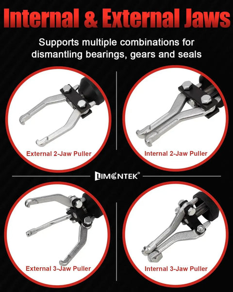 Internal and external jaws for Nine Way Slide Hammer Puller Set For Front Wheel Hub Removal And Rear Wheel Axle Extraction
