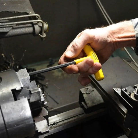 Using Ten Piece Hex T Handle Set With Stand Includes Sizes 3/32 Through 3/8 Inch Cushioned Ergonomic Grip for machining work
