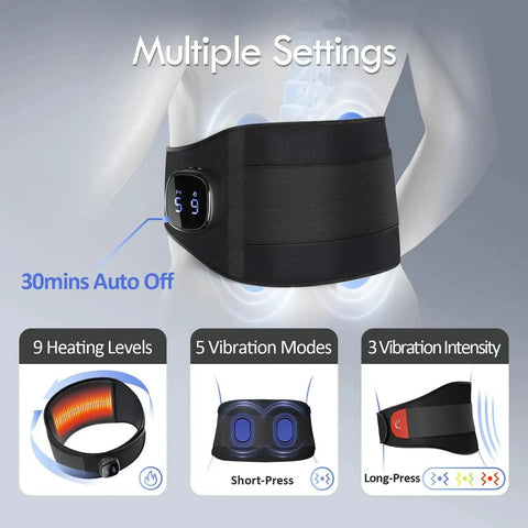 Cordless Heating Pad With Massager For Lower Back Pain Relief, black wireless belt, multiple settings, 9 heat levels, app controlled