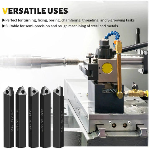 Five Sets Of Three Eighths Inch Carbide Lathe Tool Bits Kit For Metal Turning, Indexable Lathe Cutting Tools With AL AR BL BR And E Inserts
