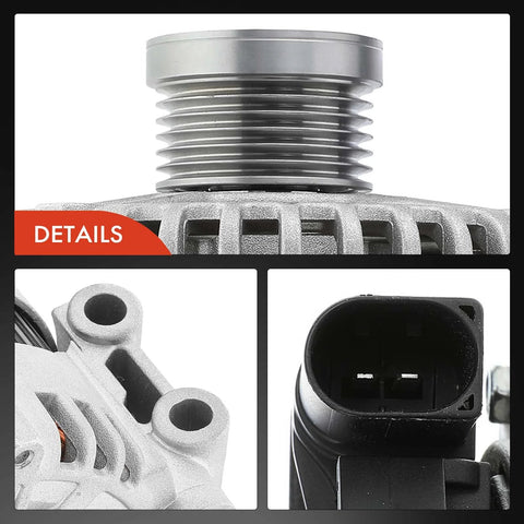 Close-up details of 180 Amp 12V Alternator For BMW 128i 2008 2013 328i 328xi 330i 528i X3 X5 2007 2010 2.5L 3.0L V6