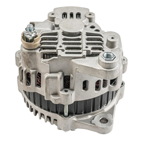 110 Amp 12V CW Alternator Replacement For Infiniti G35 Coupe 2003-2004, G35 2005-2006, FX35 2003-2008, 350Z 2003-2006, Pathfinder 2004 With 6 Groove Pulley 11052N front view showing structure and connectors.