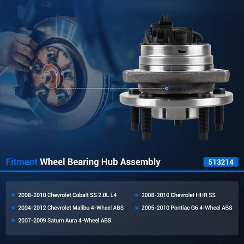 513214 Front Wheel Hub Assembly Pair Fits Chevy Malibu 04-12 Cobalt HHR 08-10 Pontiac G6 05-10 Saturn Aura 07-09 Bolt On With ABS