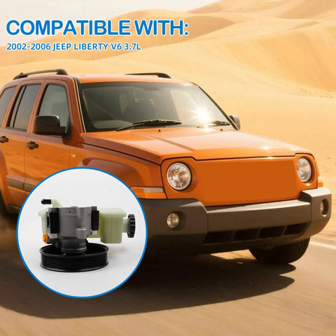 Power Steering Pump With Pulley For Jeep Liberty 2002 2003 2004 2005 2006 V6 3.7L Beefed Up Replacement Easy Install Durable Steering Part