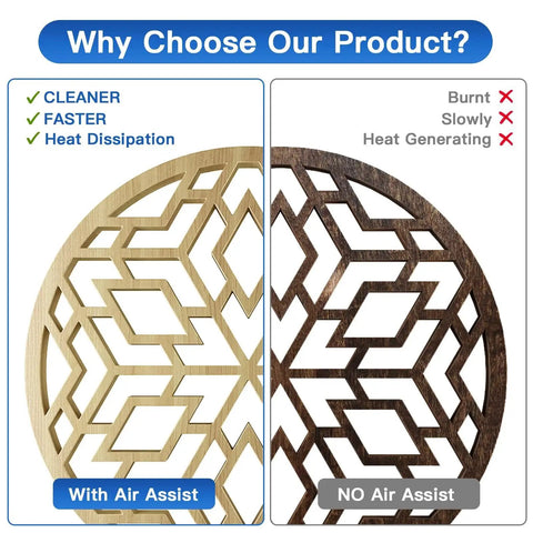 Comparison of wood engraving with and without Powerful Air Assist Pump For Laser Engravers D1 And D1 Pro With 30 LPM Output And Strong Airflow