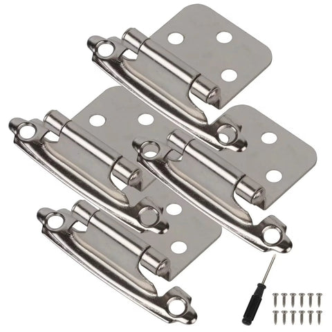 Greoil steel cabinet hinges, 4-pack, silver finish, semi-concealed 1/2 inch overlay, includes screwdriver and screws
