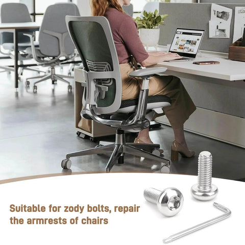 Armrest Screws For Zody Office Chair Replacement Hardware M6 16mm Size Pair shown with chair in office setup