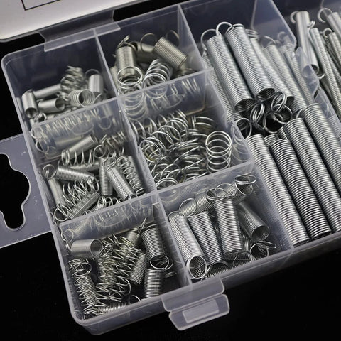 Heavy Duty Steel Wire Extension Spring Replacement Kit, 200 Piece Spring Assortment With Zinc Plated Coils in plastic case
