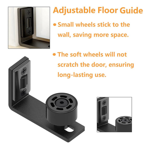 Heavy Duty Floor Guide For Sliding Barn Doors With Double Wheel Bottom Roller Wall Mount System No Punching Required Black 1 Pack