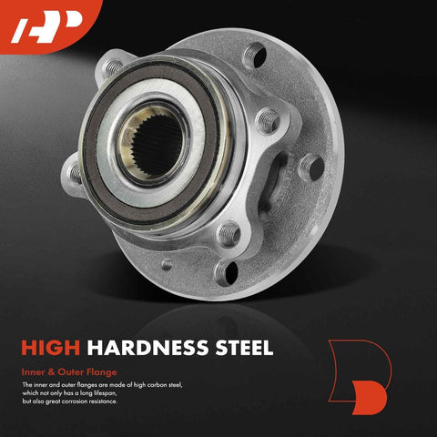 Two Pack Front Or Rear Wheel Bearing And Hub Assembly For VW And Audi Vehicles 2005 2019 Jetta Passat Golf Tiguan Beetle CC Eos GTI R32 Rabbit A3 Q3 TT Quattro, high hardness steel, close-up view