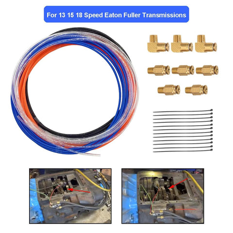 Auxazalux shift knob air line kit with 12ft highpressure tubes and brass pushin fittings for Eaton Fuller 13/15/18 trans