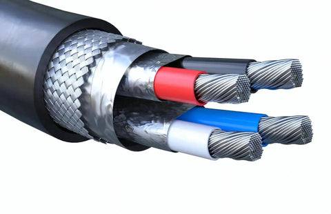 NMEA 2000 15 Foot Backbone Drop And Extension Cable showing internal shielded conductors with gold-plated connectors.