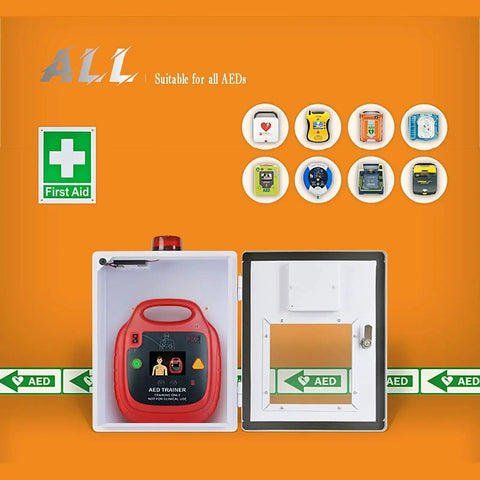 AED Defibrillator Cabinet With Key And Alarm For Offices Nursing Homes And Public Places Visible Emergency Ready First Aid Storage Case