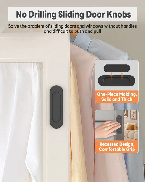 2 Pack Self Stick Door Handles 4 Inch Aluminum Alloy Flat Finger Pulls Rust Resistant No Drill Cabinet Knobs on sliding door