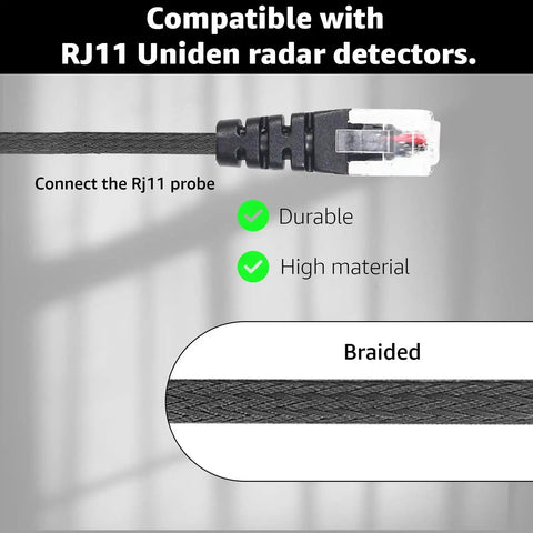 RJ11 Replacement Mirror Wire Power Cord for Uniden Radar Detectors, close-up of braided cable structure