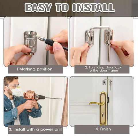 Installation process of 6 Pack Sliding Door Lock Set 2 Inch Drop In Loop Latch for Sliding Glass Patio Doors French Doors and Storm Doors