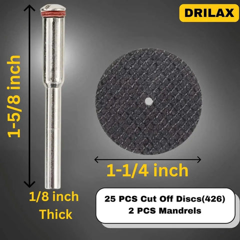 Metal Cutting Discs For Rotary Tools 25 Piece Cut Off Wheel Set With Double Reinforced Fiberglass includes disc and mandrel