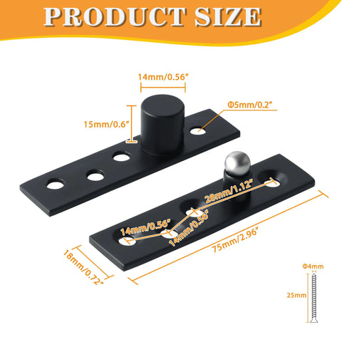 Heavy Duty 3 Inch Pivot Door Hinge Set With 360 Degree Rotation Offset Axis Concealed Hinges Up Down Shaft Stainless Steel Black Finish Pack Of 2 Ideal For High Traffic Homes And Offices showing measurements