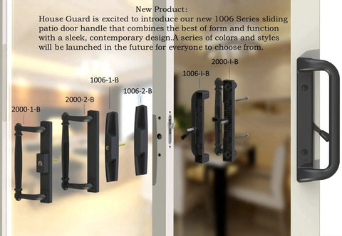 Black Patio Door Handle Set With Mortise Lock For Replacement Sliding Glass Doors, 3-15/16 Inch Screw Hole Spacing, 1006 Series