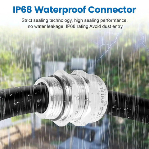Two Pack Stainless Steel IP68 Waterproof Cable Gland With Adjustable Locknut And Gaskets in outdoor rainy environment