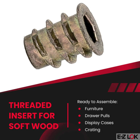 Heavy Duty Threaded Insert For Soft Wood By E Z LOK Zinc Hex Flanged 8 32 Internal Threads 10mm Length Pack Of 100 Ideal For DIY Ready To Assemble Furniture Drawer Pulls Display Cases Crates Pine Plywood And MDF Projects
