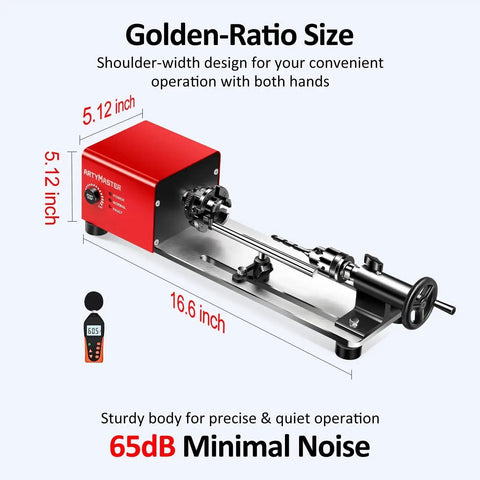 Compact Mini Wood Lathe For DIY Projects With Infinitely Variable Speed 24VDC 96W Benchtop Lathe ArtyMaster WM101A-Plus