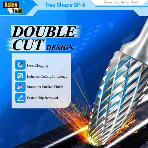 Tree Shape Tungsten Carbide Burr Rotary File For Die Grinder With Double Cut Radius End Ideal For Metalworking And Wood Carving