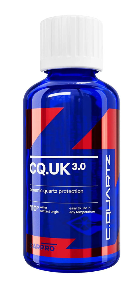 50ml bottle of CQUARTZ UK 3.0 Ceramic Coating Kit For Cars Bonds To Paint Glass Metal, blue packaging with white cap