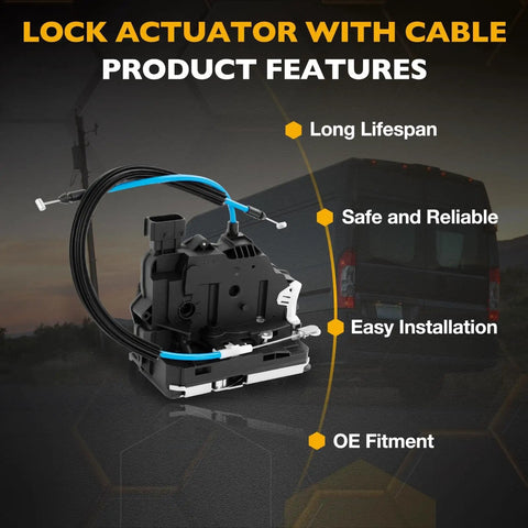 Rear Cargo Door Latch Lock Actuator With Cable for 2014 to 2018 RAM ProMaster 1500 2500 3500, showing easy installation features.
