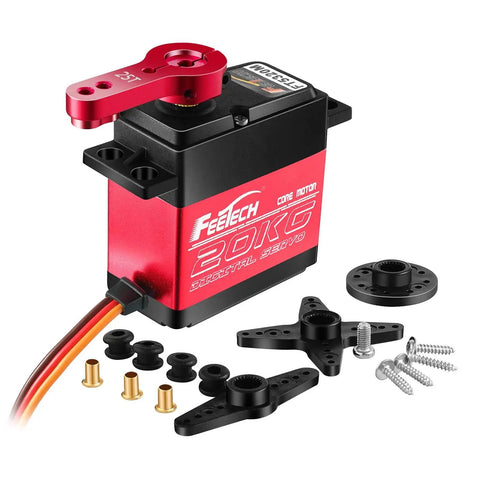 2 Pack 20Kg High Torque RC Servo Motor Waterproof Digital Servo Full Metal Gear Aluminum Case 180 Degree Control shown with components