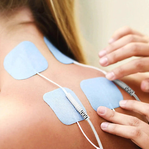 Universal Compatibility TENS Unit Replacement Pads 2x2 40 Pack Premium Reusable Electrodes Self Adhesive Non Irritating Stim Pads For Electrical Stimulation And Pain Relief applied on neck