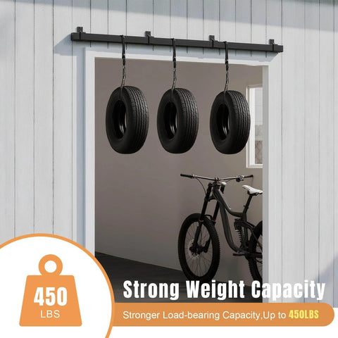 Exterior Sliding Barn Door Hardware Kit With Box Rail Track Beefed Up 450Lb Capacity Black Weather Resistant Steel in use