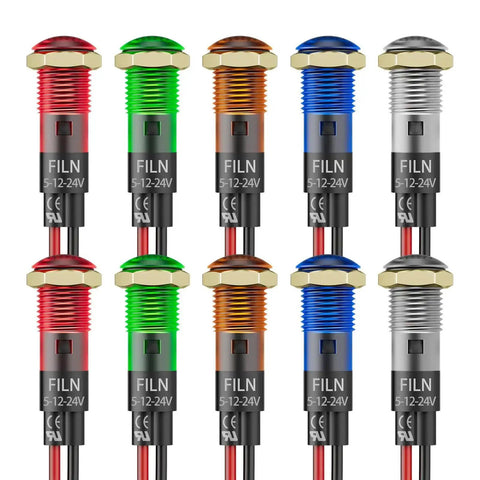 10 Pack 8mm LED Indicator Lights IP67 Waterproof Panel Mount 5V To 24V Low Power for Car Truck Boat Marine Dash Red Green Yellow Blue White