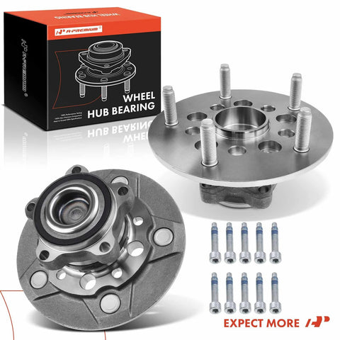 Image of Set Of 2 Front Wheel Bearing And Hub Assemblies For Ford Transit 2015-2019 SRW 5-Lug 150 250 350 350HD High Load Capacity Easy Install Durable Hub Kit, showing parts with box.
